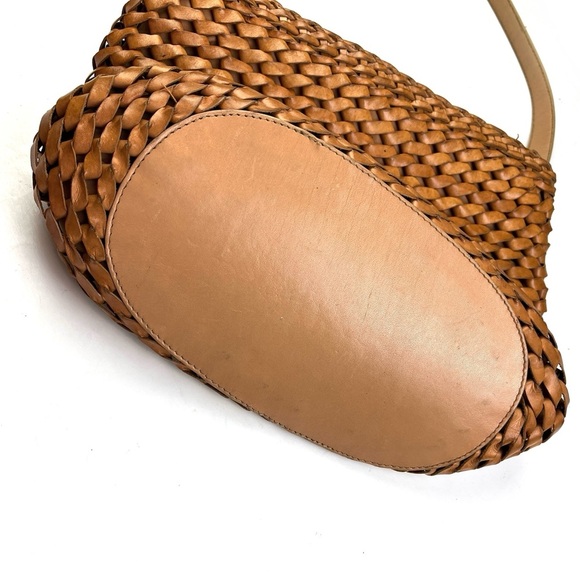 Vintage Fossil Tan Leather Basket Weave Short Strap Shoulder Bag - Picture 3 of 8